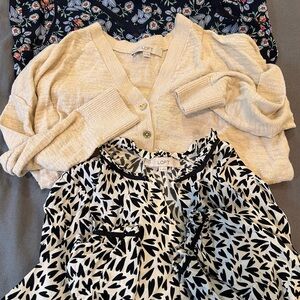 LOFT Cream Cardigan and Patterned Tops Set